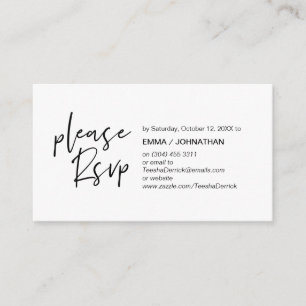 Tarjeta De Recepción Elegancia casual, escritura negra, respuesta RSVP