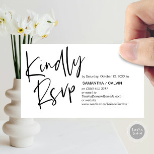 Tarjeta De Recepción Elegancia casual, escritura negra, respuesta RSVP