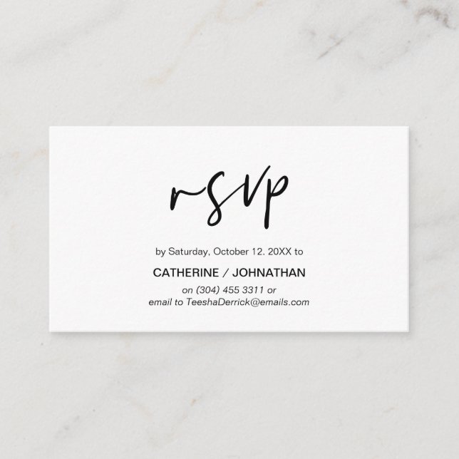Tarjeta De Recepción Elegancia casual, escritura negra, respuesta RSVP (Anverso)