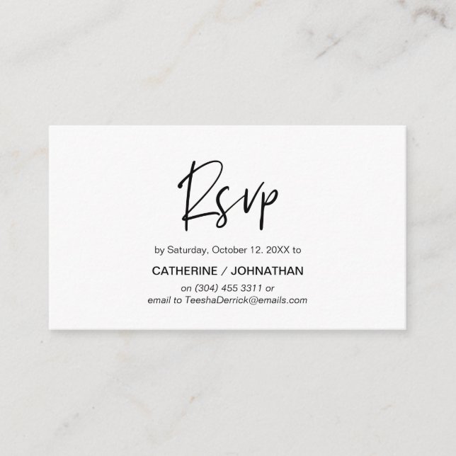 Tarjeta De Recepción Elegancia casual, escritura negra, respuesta RSVP (Anverso)