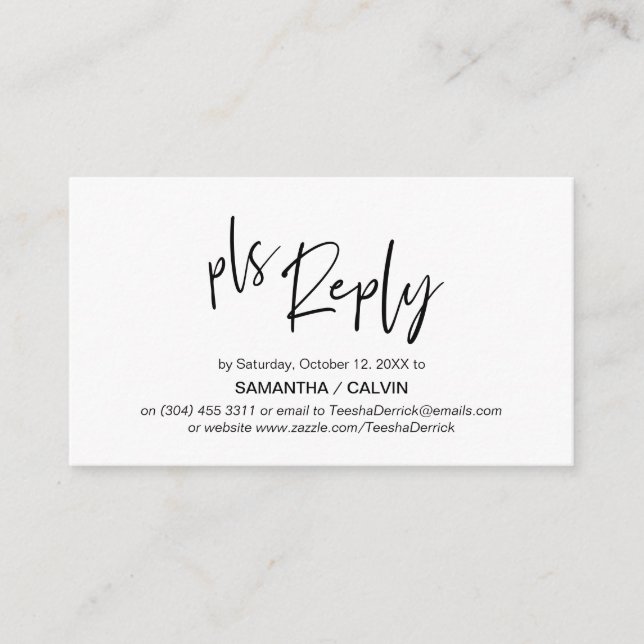 Tarjeta De Recepción Elegancia Casual, Guión Gris Negro, RSVP responde (Anverso)