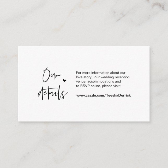 Tarjeta De Recepción Elegancia casual, mínimos, negros, detalles Bodas (Anverso)