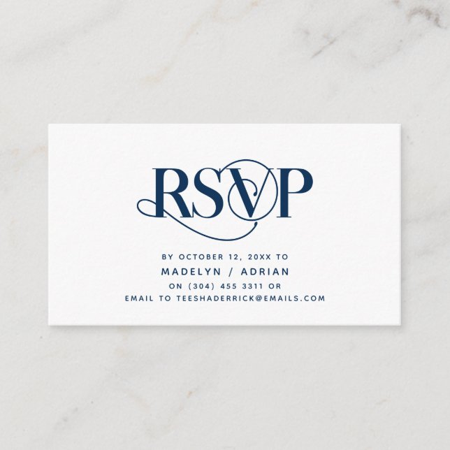 Tarjeta De Recepción Elegancia clásica, escritura azul de la marina, re (Anverso)