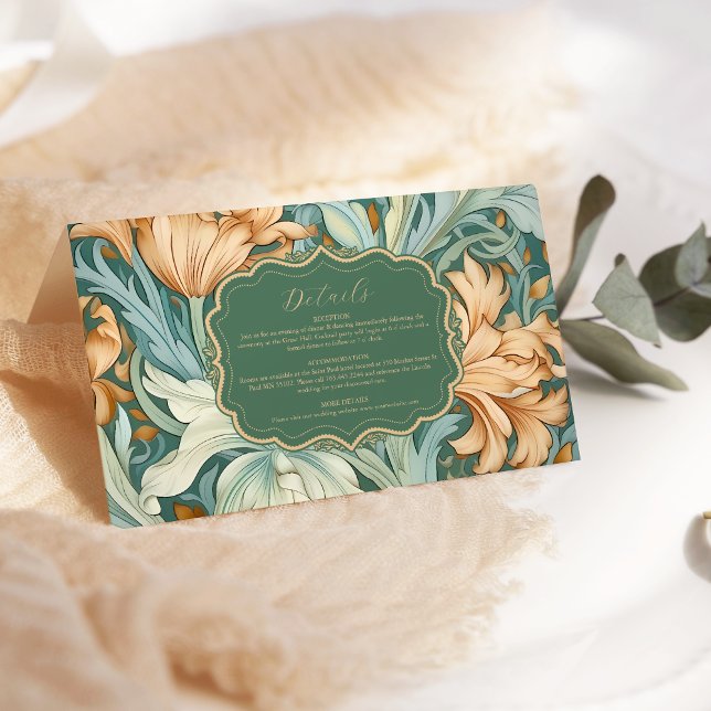 Tarjeta De Recepción Elegancia de época William Morris Boda Floral (Subido por el creador)