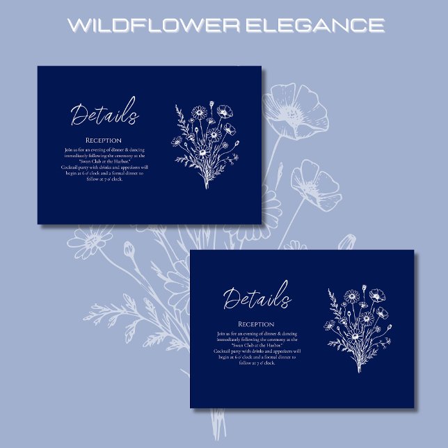 Tarjeta De Recepción Elegancia de flor silvestre-detalles Bodas- (Wildflower Elegance-Wedding Details-Blue Rustic Bohemian Country)