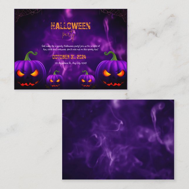 Tarjeta De Recepción Elegancia desconcertada: Halloween morado y Naranj (Anverso / Reverso)