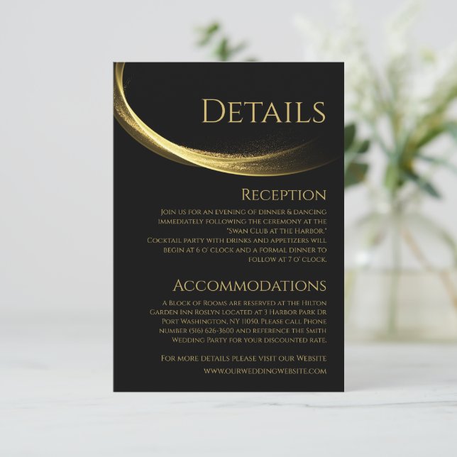 Tarjeta De Recepción Elegancia dorada-Boda- (Anverso de pie)