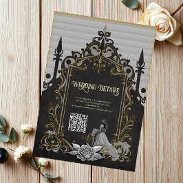 Tarjeta De Recepción Elegancia en plata y negro.