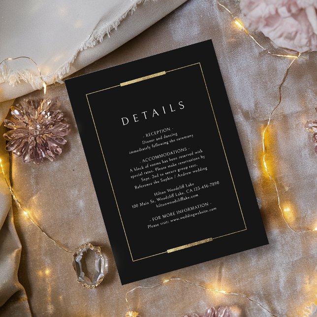 Tarjeta De Recepción Elegancia enmarcada Detalles de boda sencillos en  (Framed Elegance Black Simple Wedding Details Enclosure Card)