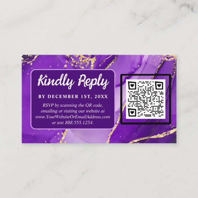Tarjeta De Recepción Elegancia etérea: Boda inspirado en el geode púrpu (Anverso)