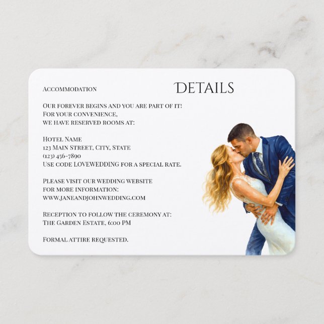 Tarjeta De Recepción Elegancia eterna Boda Golden Romance Pareja (Anverso)