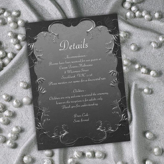 Tarjeta De Recepción Elegancia gris y detalles del Boda de Swirls plate (Subido por el creador)