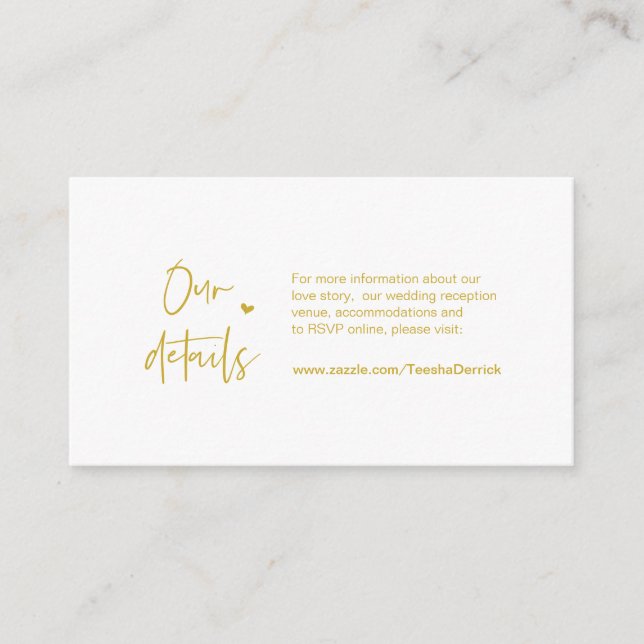 Tarjeta De Recepción Elegancia informal, Minimal, Gold, detalles Bodas (Anverso)