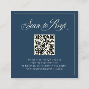 Tarjeta De Recepción Elegancia italiana azul enmarcada   RSVP con códig