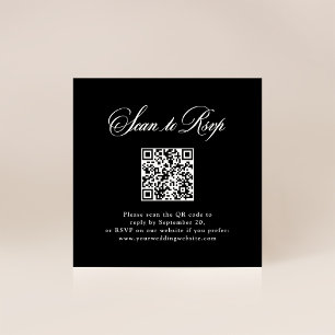 Tarjeta De Recepción Elegancia Italiana Negra   RSVP con Código QR