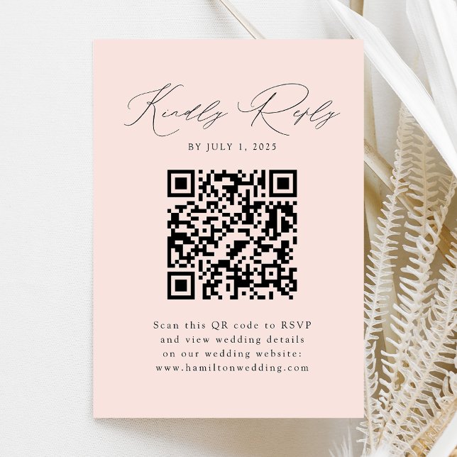 Tarjeta De Recepción Elegancia moderna Rubor QR Code RSVP (Subido por el creador)