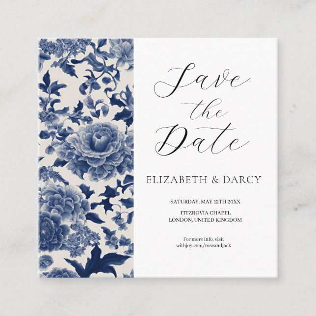 Tarjeta De Recepción Elegancia porcelana: Boda Floral Azul (Anverso)