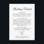 Tarjeta De Recepción Elegancia simple Detalles de Boda blanco y negro<br><div class="desc">Esta tarjeta de gabinete es la forma perfecta de dar a sus invitados información importante que puede no encajar en la invitación formal. La información sugerida incluye detalles sobre la recepción, alojamiento, transporte, registro de regalos y sitio web. El diseño en blanco y negro es sencillo pero elegante con un...</div>