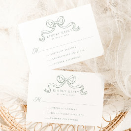 Tarjeta De Recepción Elegancia Vintage Respuesta de Boda con Lazo Verde