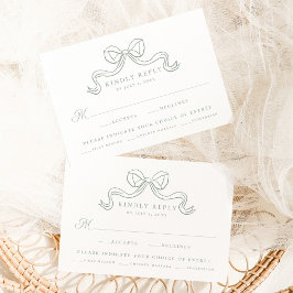 Tarjeta De Recepción Elegancia Vintage Sage Green Bow Boda Meal RSVP