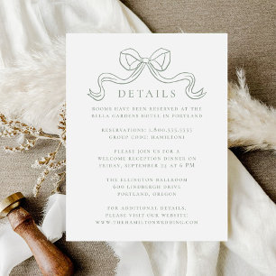 Tarjeta De Recepción Elegancia Vintage Verde Salvia con Lazo Detalles d