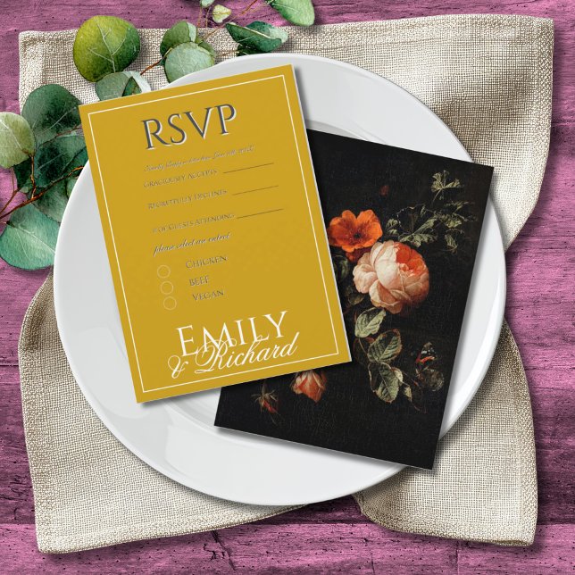 Tarjeta De Recepción Elegant Antique Floral Wedding RSVP Meal Choices (Subido por el creador)
