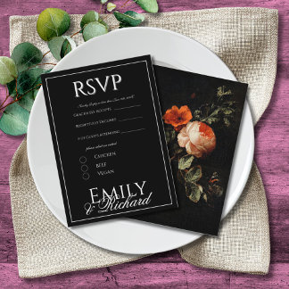 Tarjeta De Recepción Elegant Antique Floral Wedding RSVP Meal Choices