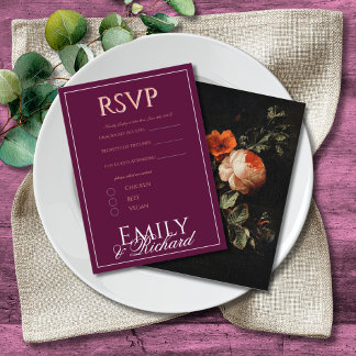 Tarjeta De Recepción Elegant Antique Floral Wedding RSVP Meal Choices