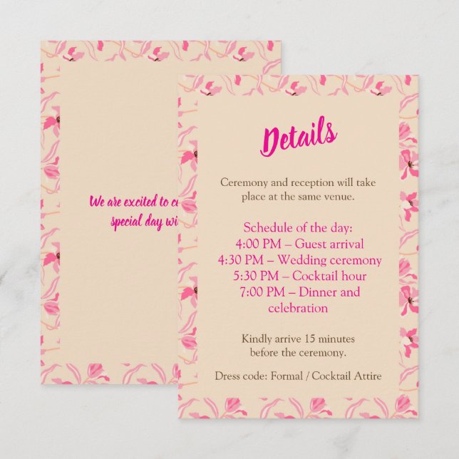 Tarjeta De Recepción Elegant Beige & Blush Pink Floral Wedding (Anverso / Reverso)