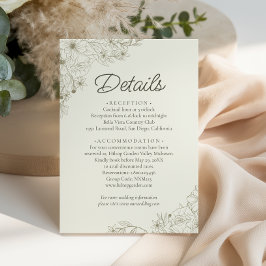 Tarjeta De Recepción Elegant Beige Floral Script Wedding Details