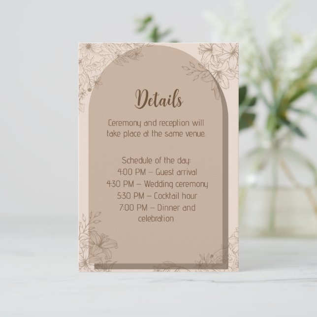 Tarjeta De Recepción Elegant Beige Floral Wedding (Anverso de pie)