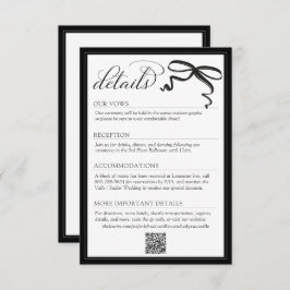 Tarjeta De Recepción Elegant Black and White Bow Simple Wedding Details