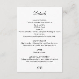 Tarjeta De Recepción Elegant Black and White Script Monogram Wedding