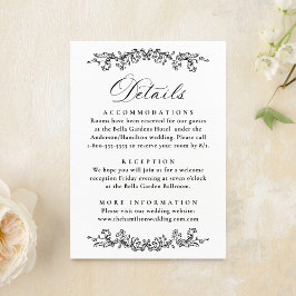 Tarjeta De Recepción Elegant Black Victorian Floral Wedding Details