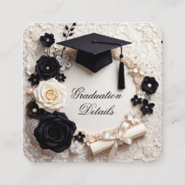 Tarjeta De Recepción Elegant Black White Graduation Details Enclosure