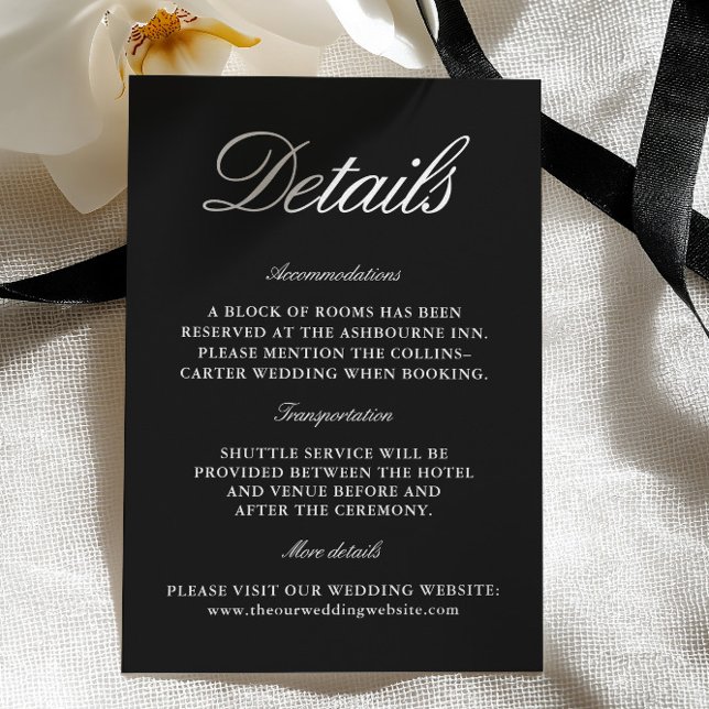 Tarjeta De Recepción Elegant Black & White Wedding Enclosure Card (Elegant Black & White Wedding Enclosure Card)