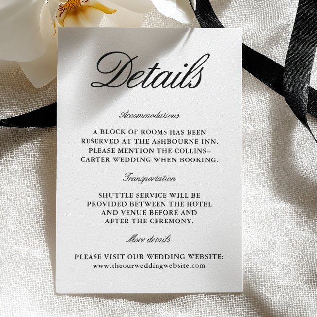 Tarjeta De Recepción Elegant Black & White Wedding Enclosure Card (Elegant Black & White Wedding Enclosure Card)