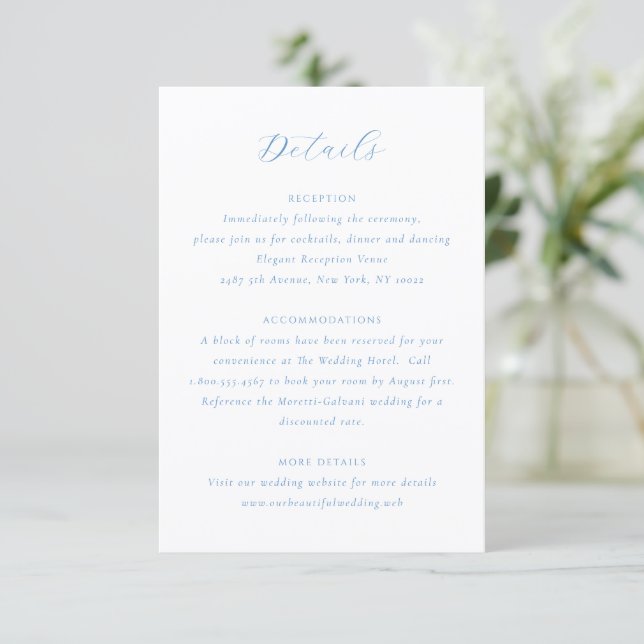 Tarjeta De Recepción Elegant Blue and White Coastal Chic Wedding (Anverso de pie)