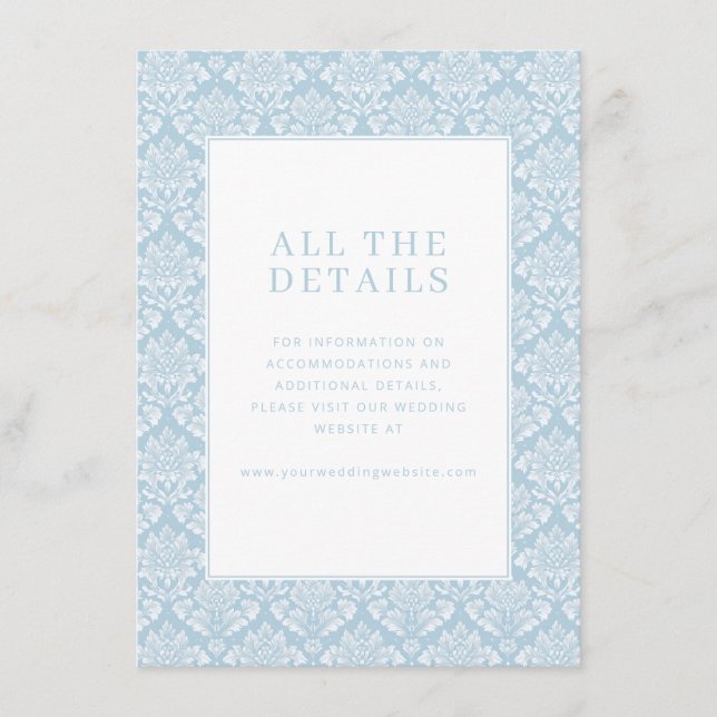 Tarjeta De Recepción Elegant Blue Damask (Anverso)