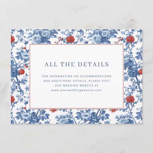 Tarjeta De Recepción Elegant Blue Floral Border (Anverso)