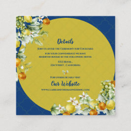 Tarjeta De Recepción Elegant Blue Floral Gold Citrus Wedding Details