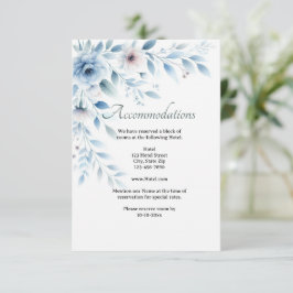 Tarjeta De Recepción Elegant Blue Floral Wedding Accommodation 