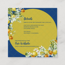 Tarjeta De Recepción Elegant Blue Gold Citrus Floral Wedding Details