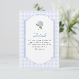 Tarjeta De Recepción Elegant Blue Hydrangea Bridal Shower Details