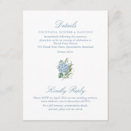 Tarjeta De Recepción Elegant Blue Hydrangea Monogram Enclosure Card