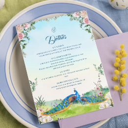 Tarjeta De Recepción Elegant Blue Peacock Botanical Wedding Style