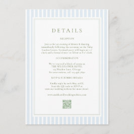 Tarjeta De Recepción Elegant Blue Stripes Sage Wedding Details Card