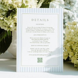 Tarjeta De Recepción Elegant Blue Stripes Sage Wedding Details Card