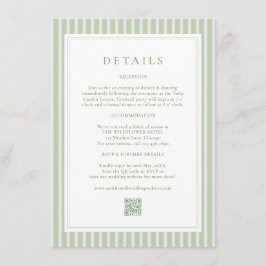 Tarjeta De Recepción Elegant Blue Stripes Sage Wedding Details Card