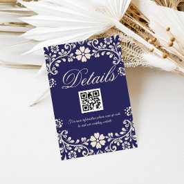Tarjeta De Recepción Elegant Blue Wedding Qr code Details